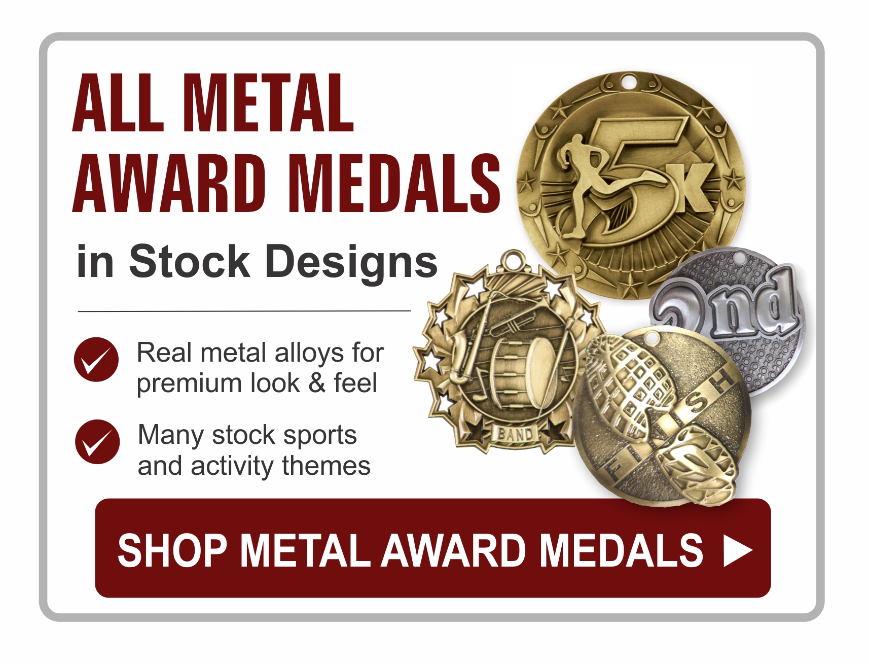 Stock medals made from all metal alloys